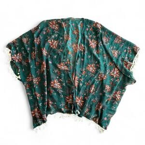 Shein green floral kimono cardigan